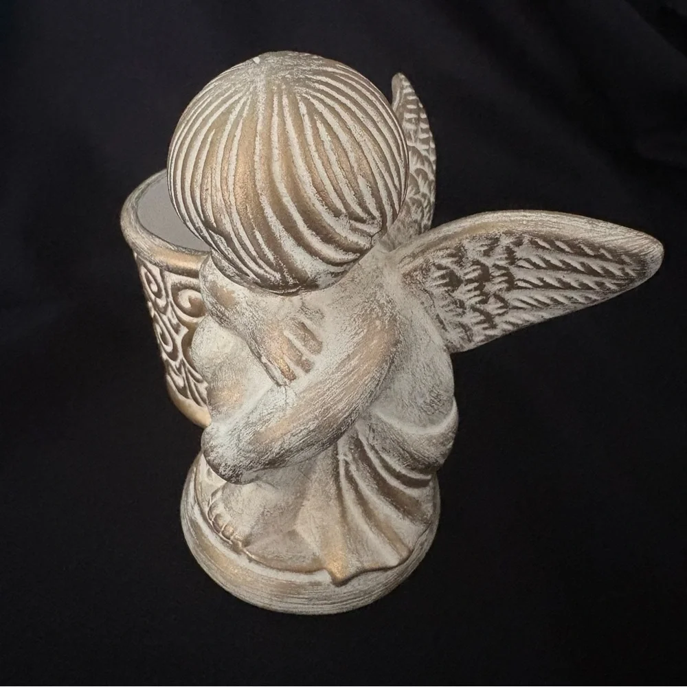 Cream & Gold Cherub Angel Candle Holder Votive